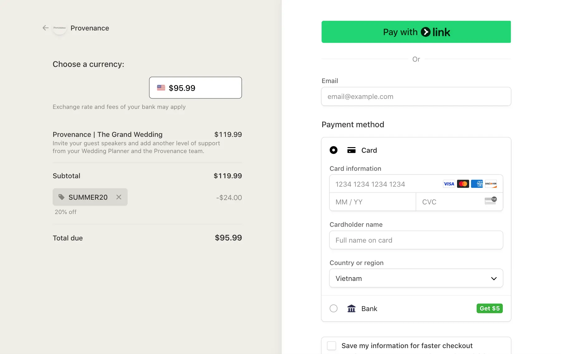 Provenance Wedding coupon code - tested and valid (undefined)