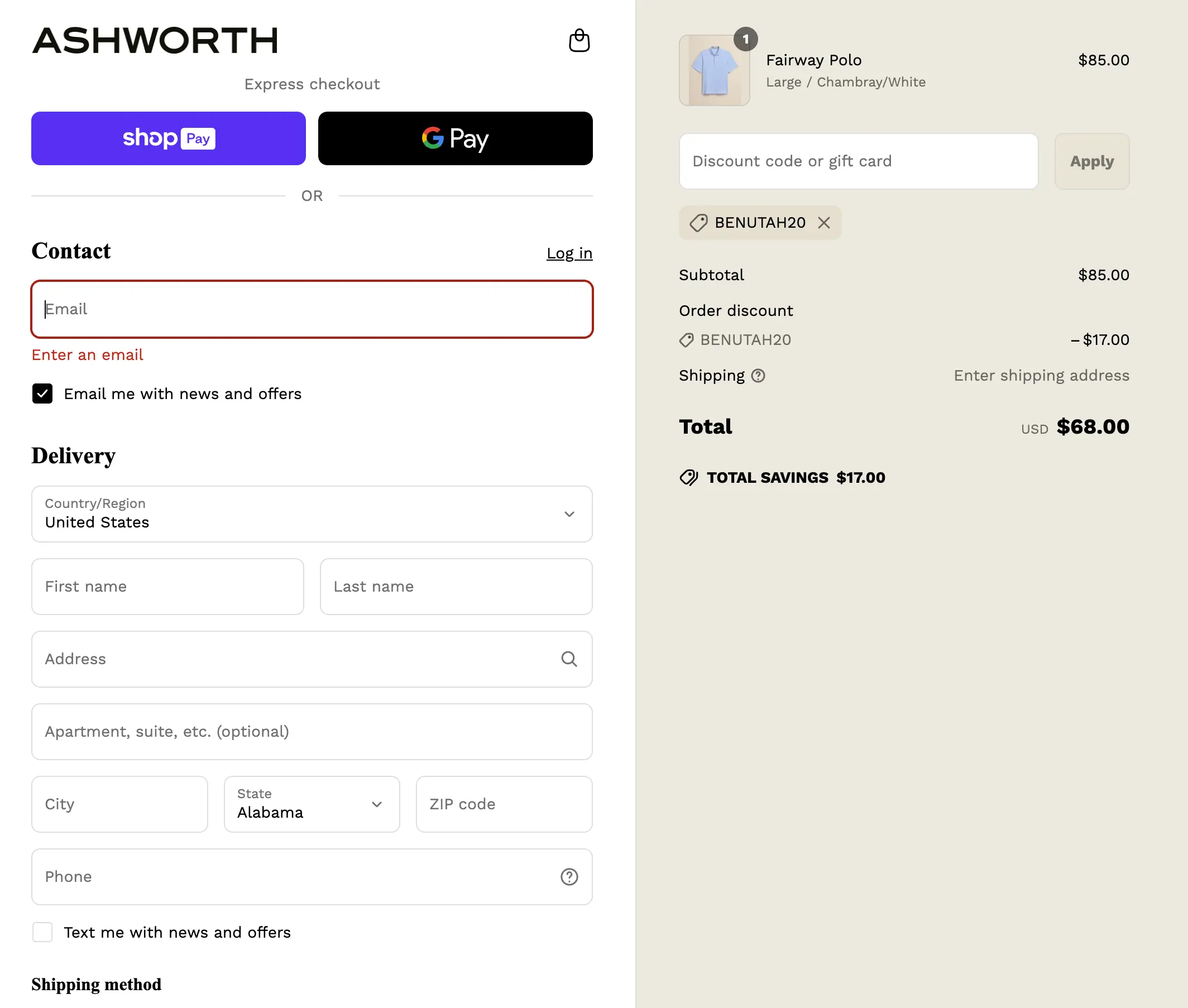 Ashworth coupon code - tested and valid (undefined)