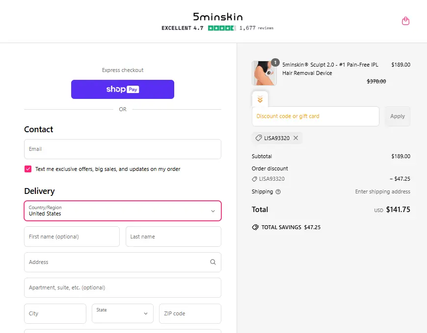 5minskin coupon code - tested and valid (undefined)