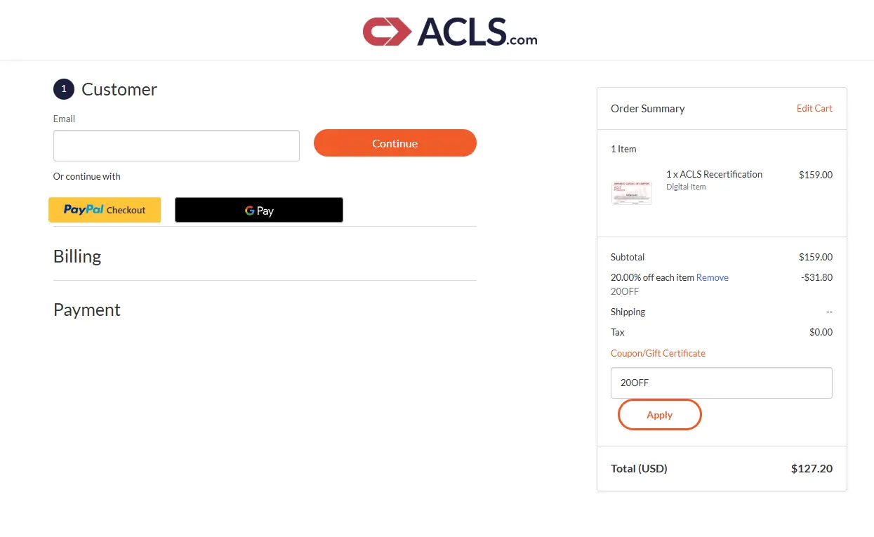 ACLS coupon code - tested and valid (undefined)